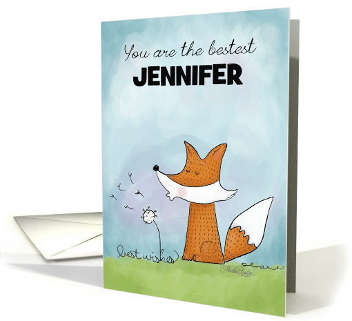Customized Name Birthday for Jennifer Fox And Dandelion Wishes card