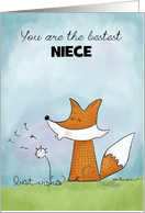 Customized Birthday for Niece Fox and Dandelion Wishes card
