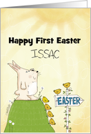 Customizable Happy First Easter for Issac Bunny Sees Easter Ahead card