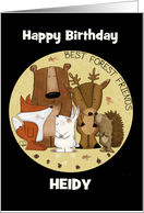 Customizable Name Happy Birthday to Heidy Woodland Animal Crew card