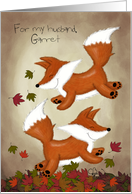 Customizable Happy Anniversary for Husband Garret Frolicking Foxes card