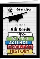 Customizable 6th Grade Graduation for Grandson Books Diploma Grad Cap card