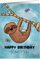 Customizable Name Happy Birthay for Sebastian Sloth Hammock card