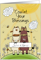 Customizable Names Anniversary Cows and Sign Cownt Your Blessings card
