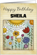 Customizable Happy Birthday for Sheila Smiling Flowers with Sunshine card