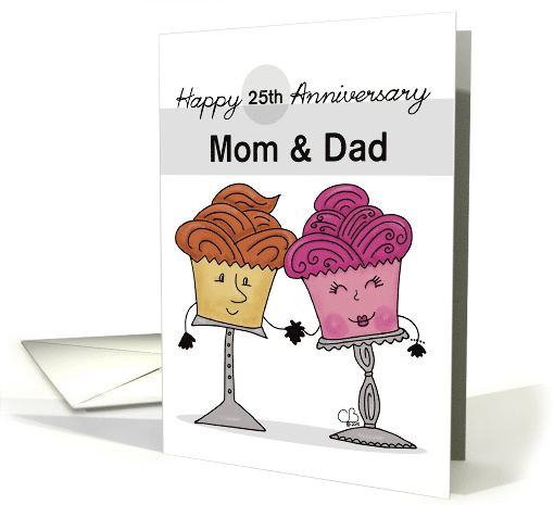 Customized Happy 25th Anniversary for Parents Cupcake Characters card