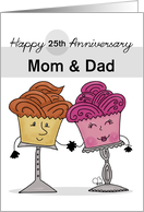 Customized Happy 25th Anniversary for Parents Cupcake Characters card