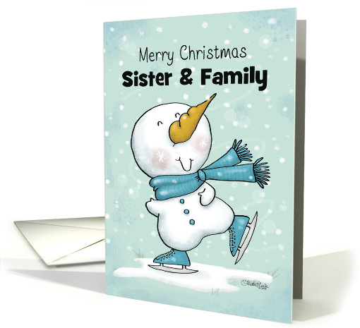 Customized Merry Christmas Sister Family Ice Skating Snowman card