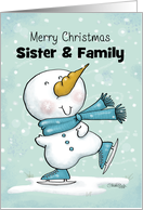 Customized Merry Christmas Sister Family Ice Skating Snowman card