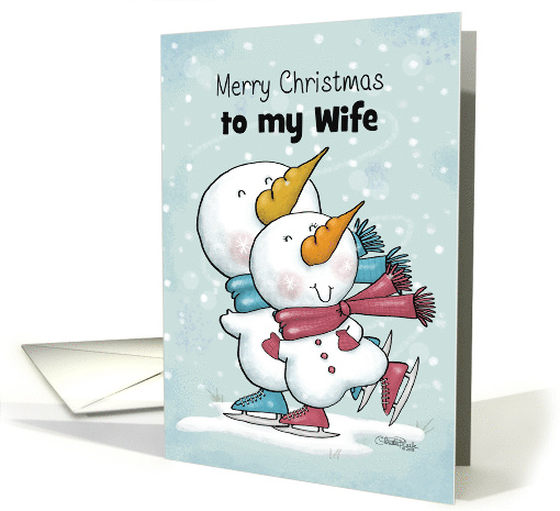 Customized Merry Christmas for Wife Ice Skating Snowman Couple card