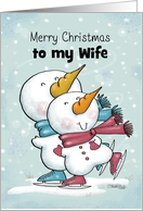 Customized Merry Christmas for Wife Ice Skating Snowman Couple card