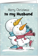 Customized Merry Christmas for Husband Ice Skating Snowman Couple card