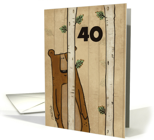 Customizable Age Happy 40th Birthday Bear Hides Behind Tree card
