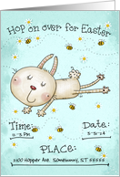 Customizable Easter Invitation Bunny Hop Rabbit Daisies and Bees card