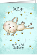 Customizable Name Happy April Birthday Bunny Hop Bees and Daisies card