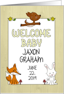 Customizable Name Congratulations Welcome Baby Deer Bunny and Fox card