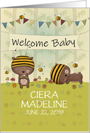 Customizable Name Welcome Baby Congratulations Bears and Bees card