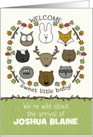 Customizable Name Welcome Baby Congratulations Forest Animal Faces card