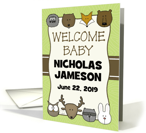 Customizable Name Welcome Baby Congratulations Forest Animals card