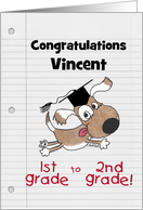 Personalized Congratulations on Graduating First Grade Dog with Cap card