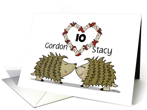 Happy 10th Anniversary Gordon Stacy Two Hedgehogs Apple... (1584518)