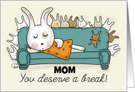 Customizable Happy Mother’s Day for Mom, Bunny Naps on Couch w/ Kids card