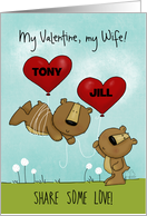Customized Happy Valentine’s Day for Wife Names Bears with Balloons card