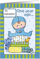 Customizable Name Chauncey One Year Old Boy Birthday Baby and Gifts card