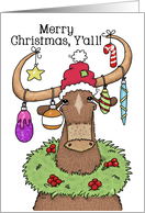 Merry Christmas Y’all Longhorn with Decorated Horns card