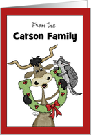 Merry Christmas from Name Luck Longhorn Armadillo Horseshoe Wreath card