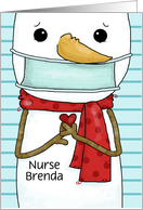 Custom Merry Christmas Nurse Brenda Snowman in Face Mask card