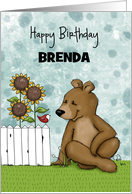 Customizable Happy Birthday for Brenda Brown Bear and Red Bird card