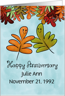 Custom Happy Anniversary for Spouse with Date Fall Leaf Characters for Julie Ann card