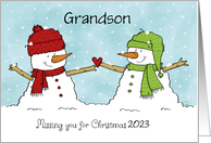 Customizable Missing You Christmas 2023 for Grandson Snowmen Heart card