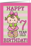 Pink and Green Striped Tights 7th Birthday for Little Girl card