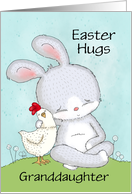 Customizable Happy Easter for Granddaughter Hugging Rabbit and Chicken card