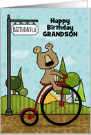 Customized Happy Birthday for Grandson Bear Riding Bike Birthday Lane card