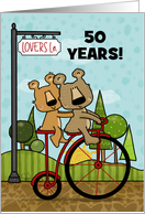 Customized Happy 50th Anniversary Bears Riding Bike Lovers Lane card