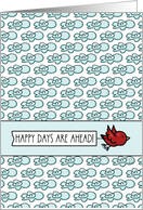 Happy Birthday Bird Flying With Banner Cloud Pattern card