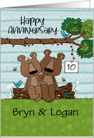 Customizable Names Happy 10th Anniversary Two Bears On Log card