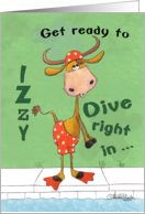 Name Specific Happy Birthday to Izzy Diving Longhorn Bull card