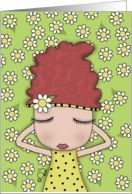Whimsical Red Haired Girl Lying in Bed of Daisies Encouragement card