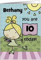 Customizable Happy Birthday 10 Year Old Bethany Rollerskating Girl card