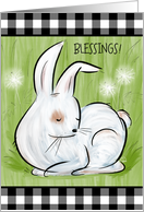 Customized Easter Blessings White Rabbit Black and White Gingham card