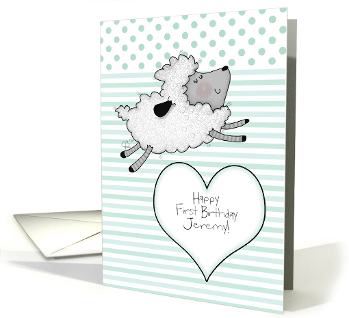 Customizable Happy 1st Birthday for Jeremy Lamb and Heart card