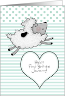 Customizable Happy 1st Birthday for Jeremy Lamb and Heart card