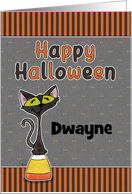 Customizable Happy Halloween Dwayne Black Cat Candy Corn Glowing Eyes card