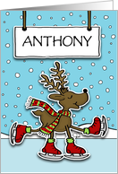 Customizable Name Ice Skating Deer Merry Christmas card