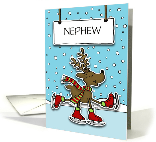 Customizable Ice Skating Deer Merry Christmas for Nephew card