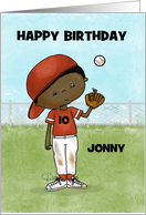 Baseball Boy Outfield Customizable Name and Age 10th Birthday Jonny card